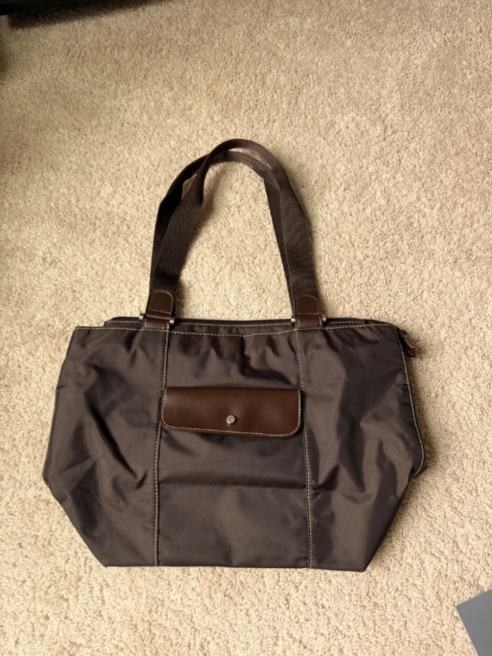 Liz Claiborne Brown Nylon Tote Shoulder Bag Lightweight Work Travel